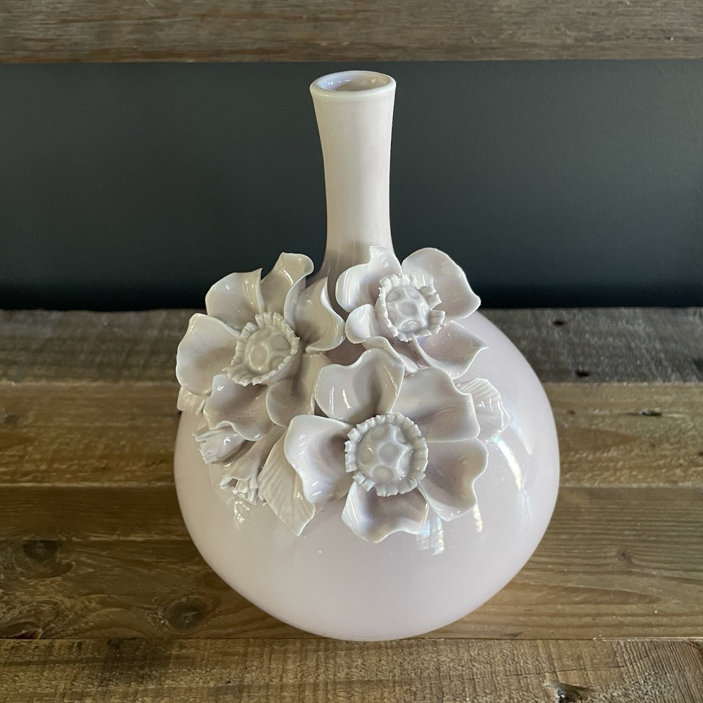 New 8" Ceramic 3D Floral Glazed Modern Decorative Vase Vintage Pink Home Decor